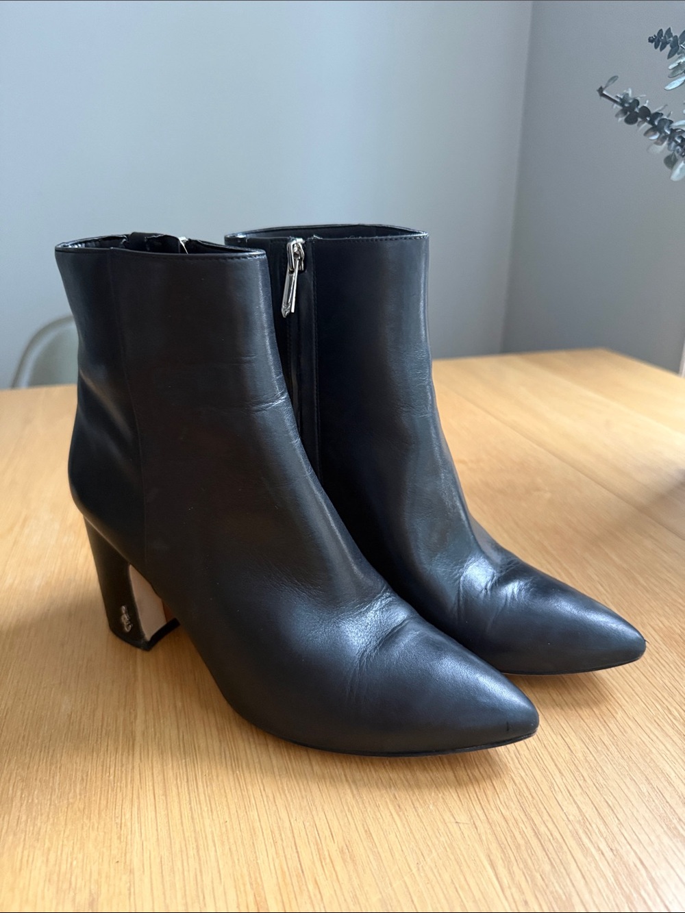 Sam Edelman Black Leather Pointed Toe Ankle Boots